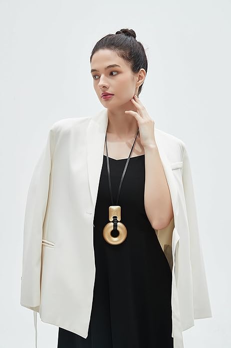 GelConnie Leather Necklace for Women Large Pendant Long Brown Necklace Circle Leather Choker Vintage Sweater Necklace Gold Chunky Boho Necklaces for Women