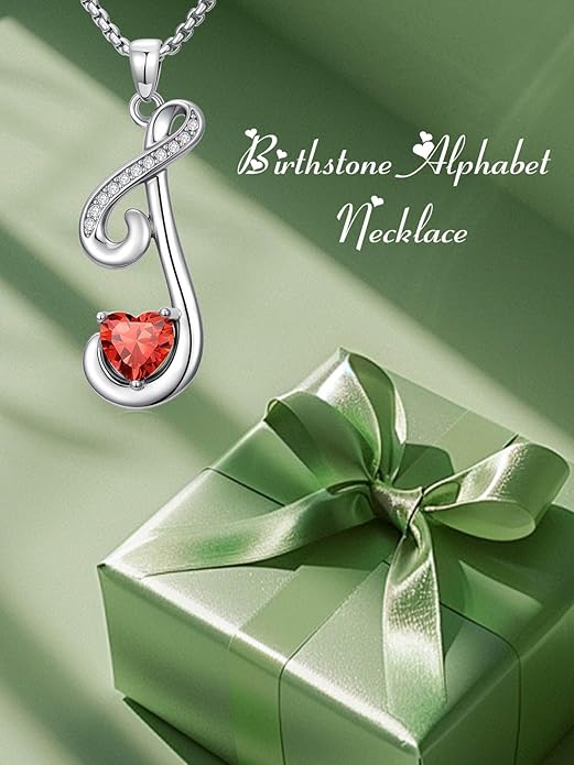 Valentines Day Gifts for Women Alphabet A to Z Initial Birthstone Pendant Necklaces for Women - 18k White Gold Plated Personalized Name Jewelry Valentine Mothers Day Birthday Gifts for Women Her Girlfriend