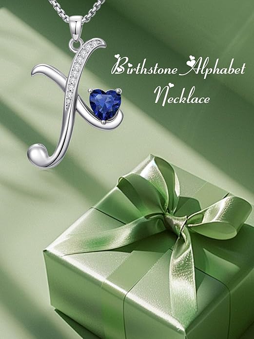 Valentines Day Gifts for Women Alphabet A to Z Initial Birthstone Pendant Necklaces for Women - 18k White Gold Plated Personalized Name Jewelry Valentine Mothers Day Birthday Gifts for Women Her Girlfriend