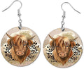 Round Wood Earrings Light Weight Printed Image Dangle Jewelry