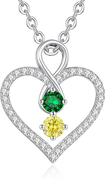 LOUISA SECRET Infinity Double Birthstone Necklace, 925 Sterling Silver Tiny Pendant Heart Necklace for Women Wife Her, Best Jewelry Gift Heart Jewelry Meaningful Gift for Valentine's Day, Christmas, Birthday Anniversary