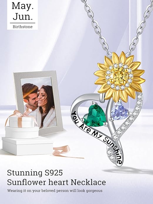 Valentine's Day Gifts for Wife 925 Sterling Silver Double Birthstone Pendant Necklaces I Love You for Always and Forever Necklace Anniversary Birthday Gifts for Wife Girlfriend Mom Her