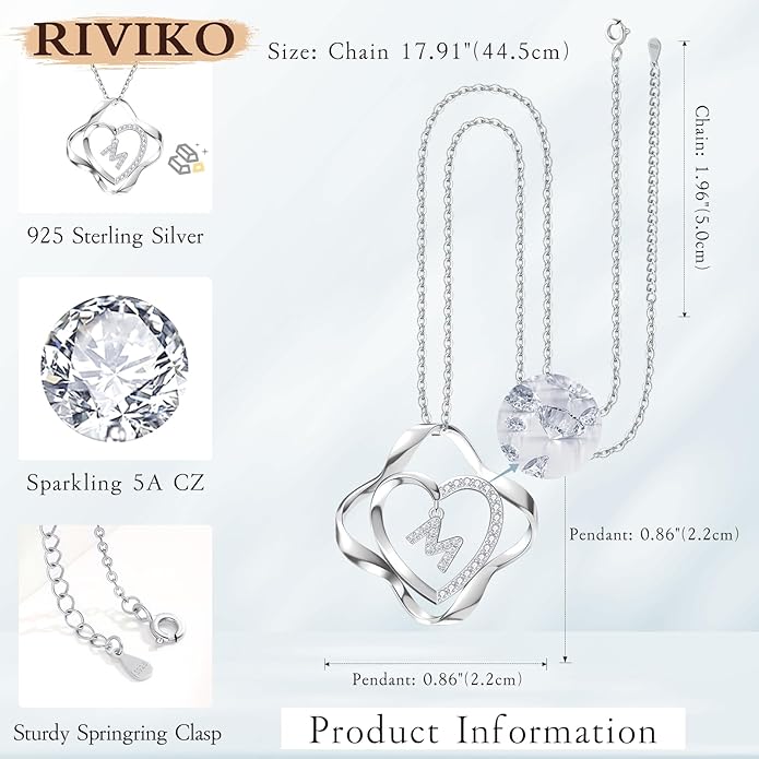 RIVIKO Valentines Day Gifts for Her-Love Knot Initial Necklace,925 Sterling Silver Letter Pendant Necklaces,Personalized Alphabet Jewelry Christmas Birthday Gifts for Women Wife Mom Friend