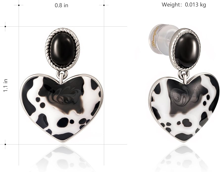 Wrangler Western Heart Drop Dangle Earrings for Women Statement 14k Gold Turquoise Cow Print Cowgirl Trendy Jewelry