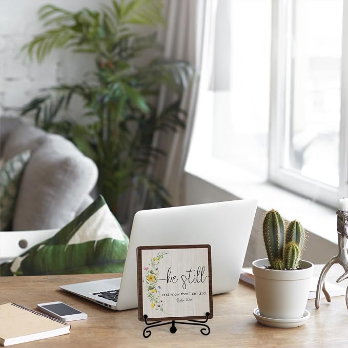 Inspirational Christian Desk Decor, Be Still And Know That I Am God Rutsic Sign - Image 5