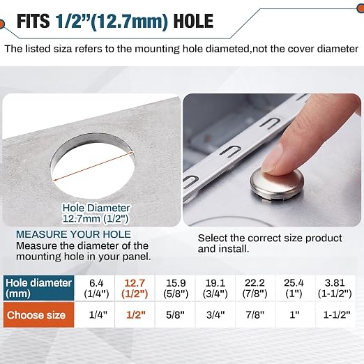 Hicarer 30 Pack Fit 1/2" Hole Metal Hole Plugs, Nickel-Plated Steel Snap-in - Image 2