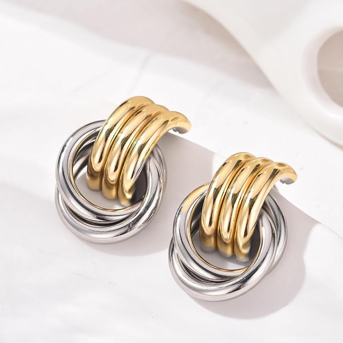 14K Gold Plated Knot Earrings for Women Gold Silver Earrings Heart Link Drop Dangle Earring Chunky Golden Knotted Statement Jewelry