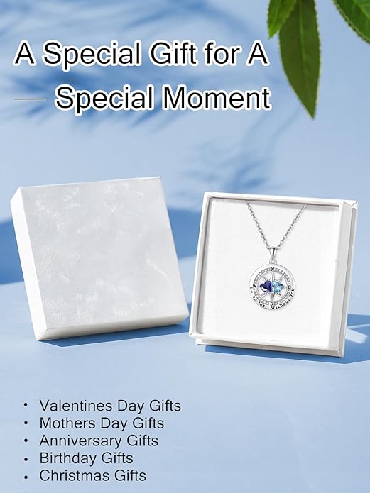 Compass Necklace for Women, Exquisite S925 Valentines Day Anniversary Birthday Gifts for Wife Her Double Birthstone Pendant Jewelry ‘I'd be Lost Without You’