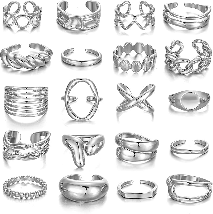 KISS WIFE Goldenen Silvery Black Kunckle Rings Set for Women, Dainty Simple Trendy Cute Stackable Finger Rings Pack, Perfect for Stacking Layering on Thumb and Knuckle, Mixed Size, Jewelry Gift