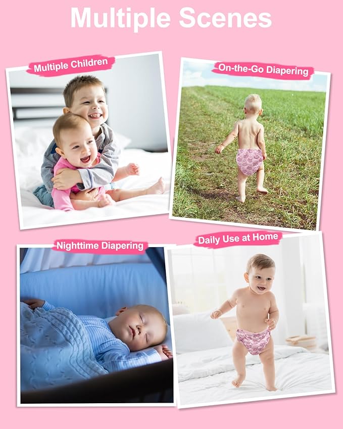 babygoal Cloth Diaper Covers 6 Pack with Wet Bag for Fitted Diapers and Prefolds with Double Gussets, Adjustable and Reusable for Baby Girls 6DCF16-B