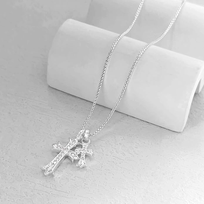 Zeffy Cross Necklace for Women,18K Gold/Silver Plated Tiny Cubic Zirconia Cross Pendant Necklace for Women Simple Layered Cross Necklaces for Women