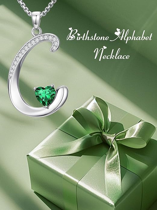 Valentines Day Gifts for Women Alphabet A to Z Initial Birthstone Pendant Necklaces for Women - 18k White Gold Plated Personalized Name Jewelry Valentine Mothers Day Birthday Gifts for Women Her Girlfriend