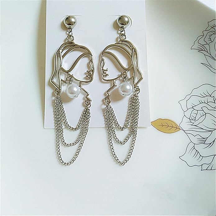 Unique Abstract Face Art Long Drop Dangle Earrings Dainty Hollow Gold Vintage Face Geometric Dangle Earrings Statement Jewelry for Women Girls