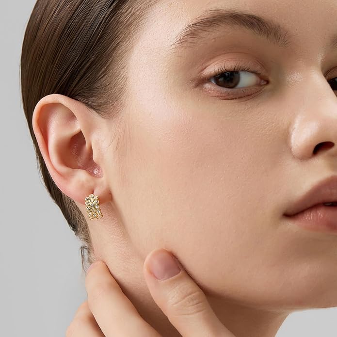 18K Gold Plated Huggie Hoop Earrings for Women, 925 Sterling Silver Post, Hypoallergenic Small Earrings