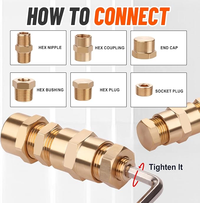 60Pcs Brass Pipe Fittings Assortment Kit, 1/8" 1/4" 3/8" 1/2" NPT | Reducer - Image 4