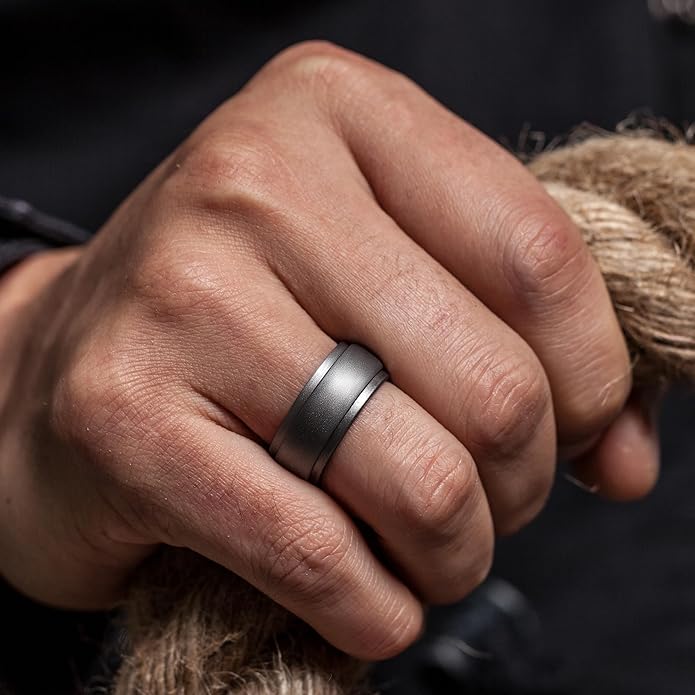 ThunderFit Silicone Rings for Men - 7 Rings / 4 Rings / 1 Ring Step Edge Rubber Wedding Bands 10mm Wide - 2.5mm Thick