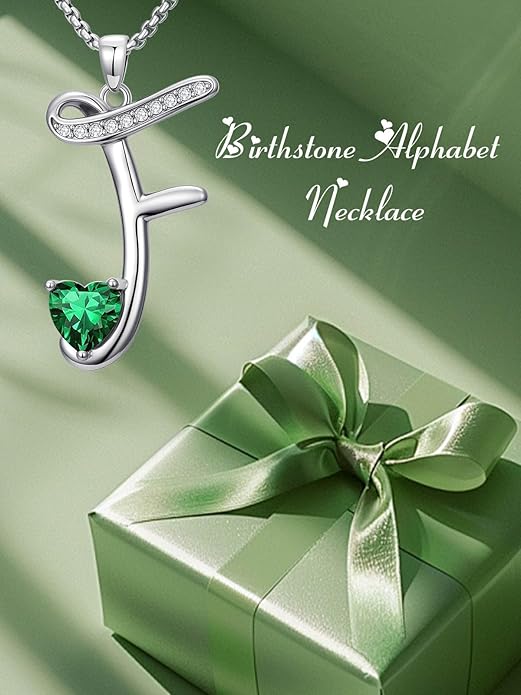 Valentines Day Gifts for Women Alphabet A to Z Initial Birthstone Pendant Necklaces for Women - 18k White Gold Plated Personalized Name Jewelry Valentine Mothers Day Birthday Gifts for Women Her Girlfriend