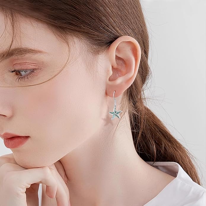 Ocean Earrings 925 Sterling Silver Turquoise Sea Animal Dangle Drop Earrings Beach Themed Jewelry Gifts for Women Girls