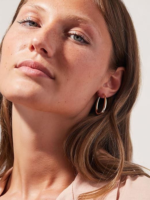 Silver Oval Hoop Earrings Hypoallergenic 14K Gold Plated Sterling Silver Lightweight Oval Hoop Earrings for Women Gilrs