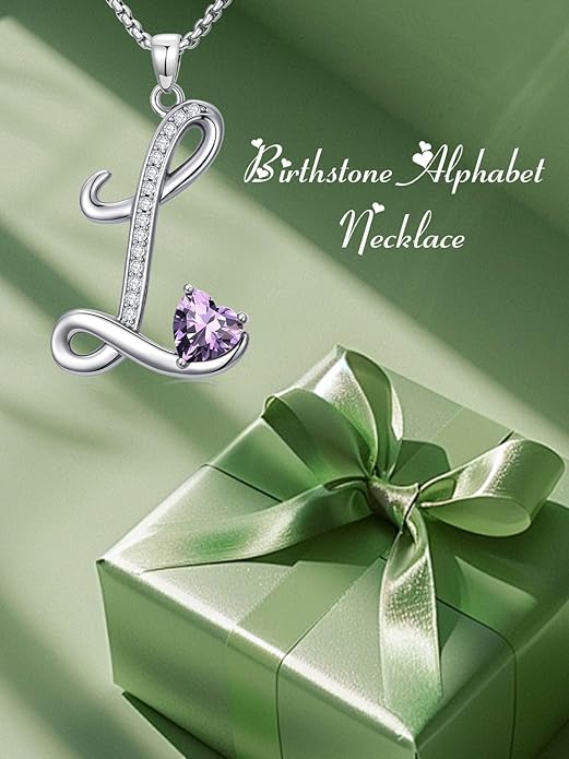 Valentines Day Gifts for Women Alphabet A to Z Initial Birthstone Pendant Necklaces for Women - 18k White Gold Plated Personalized Name Jewelry Valentine Mothers Day Birthday Gifts for Women Her Girlfriend