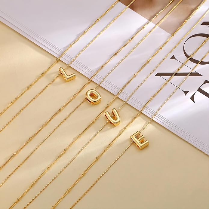 Initial 14K Gold Plated Necklaces for Women, Layered Bubble Letter A-Z Necklace Pendant Choker Necklaces for Women Trendy Monogram Name Necklace Personalized Jewelry for Women