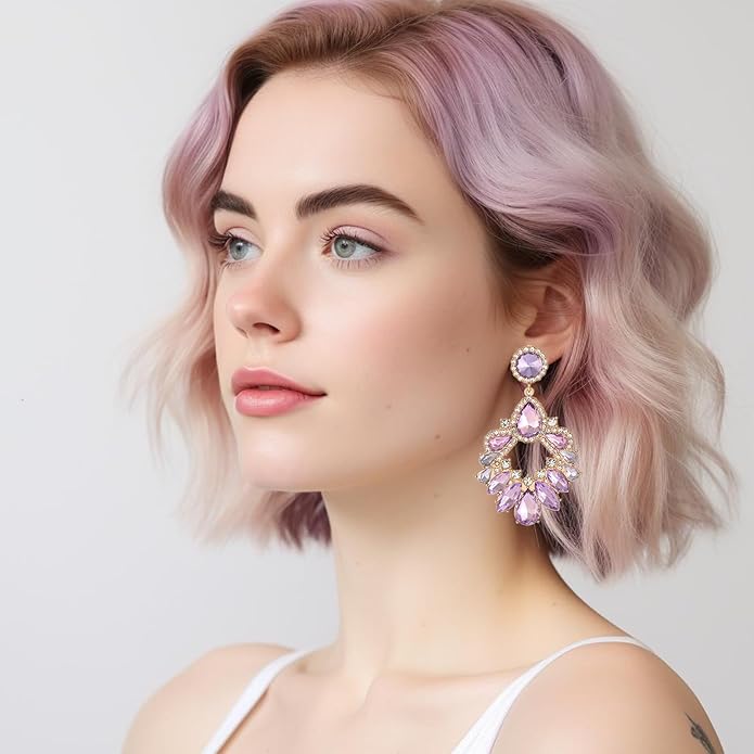 Fashion Rhinestone Statement Drop Dangle Earrings Large Colorful Crystal Chandelier Earrings for Women Bridal Wedding Party Prom