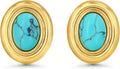 18K gold plated Medium Oval Button Chunky Statement Earrings for Women by SNGIA, (Turquoise, Carnelian, Aventurine, Amethyst, Malachite, Cat Eye, White, Cream) Bold Handmade Colored (Red, Blue, Green, White, Cream, Purple) Exaggerated Dome Retro Rounde...