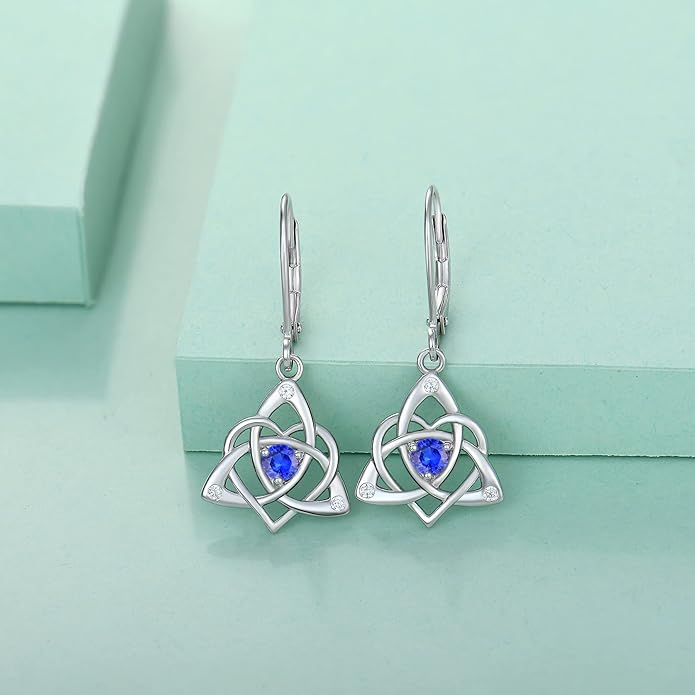 Starchenie Celtic Knot Dangle Earrings Sterling Silver Trinity Love Knot Leverback Earrings Gemstones Jewelry for Women