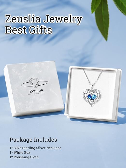 Valentine's Day Gifts for Wife 925 Sterling Silver Double Birthstone Pendant Necklaces I Love You for Always and Forever Necklace Anniversary Birthday Gifts for Wife Girlfriend Mom Her
