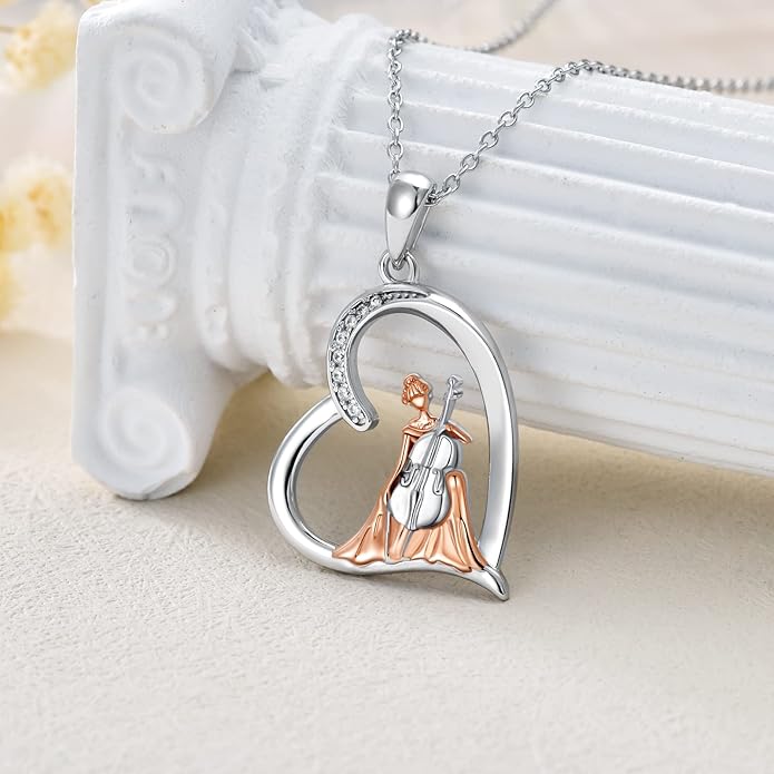 Violinist Necklace Sterling Silver Music Crystal Jewelry Saxophone Cello Violin Piano Flute Music Note Necklace Music Gifts for Women Girl Daughter
