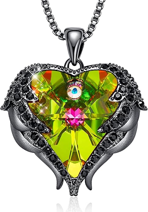 CDE Valentines Day Gifts for Women Angel Wings Necklace for Women with Birthstone, Love Heart Silver Tone/Gold Tone Pendant, Ideal Anniversary or Birthday Jewelry Gifts for Wife Girlfriend Her