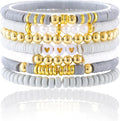Friendship Bracelets Trendy Heishi Clay Bead Bracelets Stack Gold Beaded Stretch Bracelets for Women Boho Stackable Bracelets Bulk Cute Preppy Jewelry