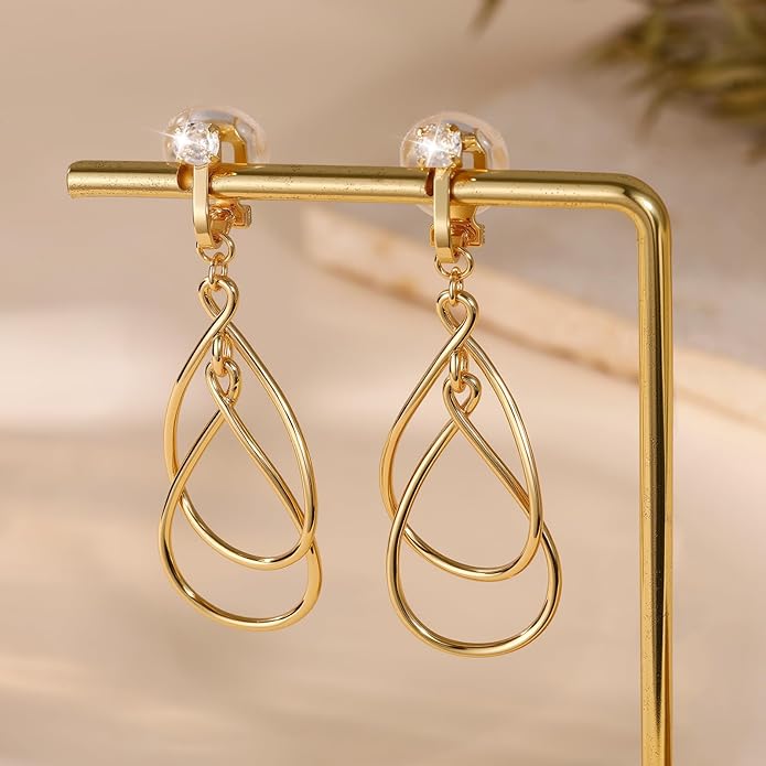 Clip on Earrings for Women Statement Drop Dangle Earrings for Women Jewelry Hypoallergenic Trendy 14K Gold/Silver Plated Earring Non Pierced Earring Jewelry Gifts Wedding Party Fashion Trendy Jewelry Gifts