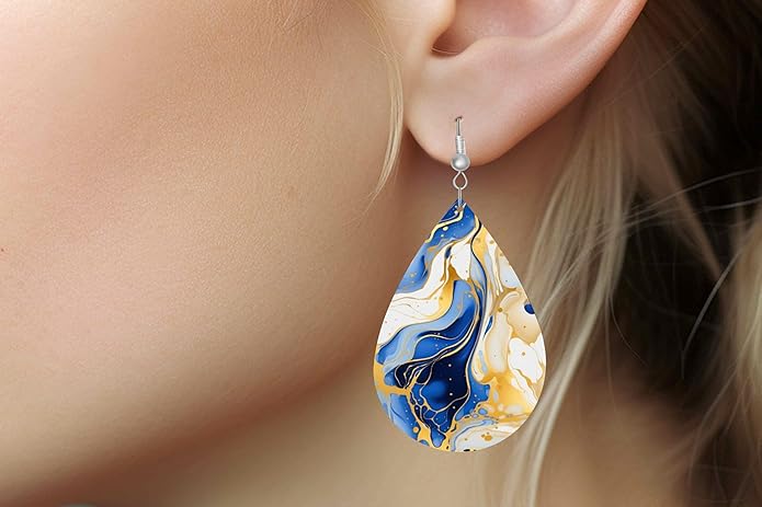 Teardrop Wood Earrings Light Weight Printed Image Dangle Jewelry, Fun and Funky Earrings