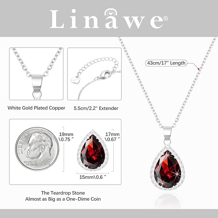 Linawe Crystal Chain Necklace for Women Trendy, Imitation Diamond Pendant, Statement Cubic Zirconia Boho Jewelry Set, 14K Gold/Rose Gold/Silver Birthstone Necklace