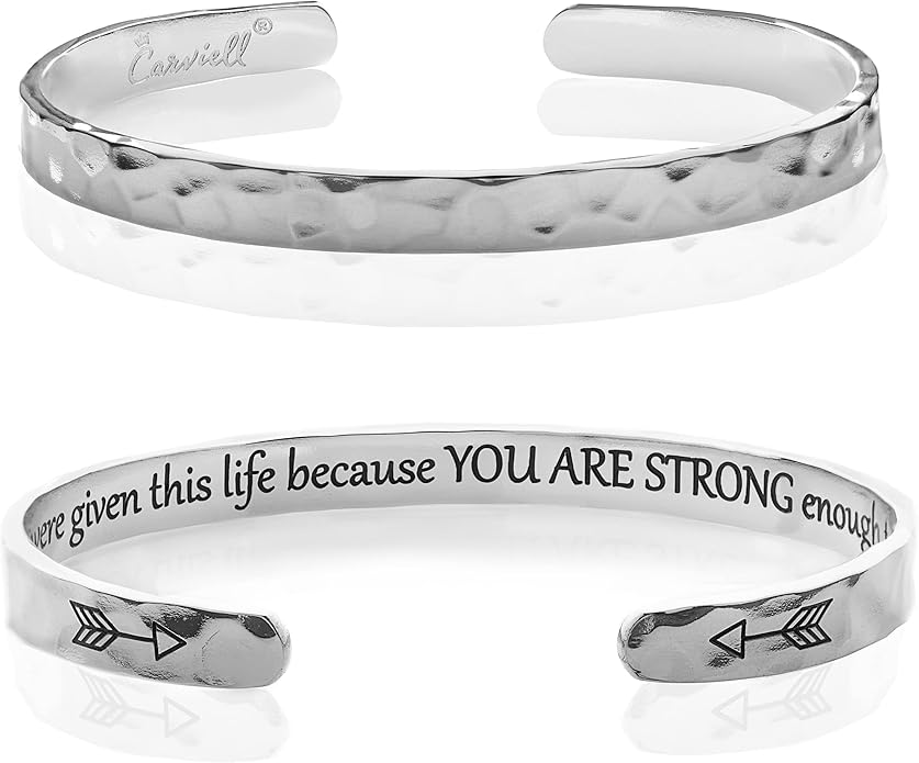 Carviell Engraved Cuff Bracelets for Women – Inspirational, Friendship, Love, Mom, Daughter, Sister, Christian, Graduation, Memorial & Wedding Gifts – 80+ Phrases – Stainless Steel, Gift-Ready
