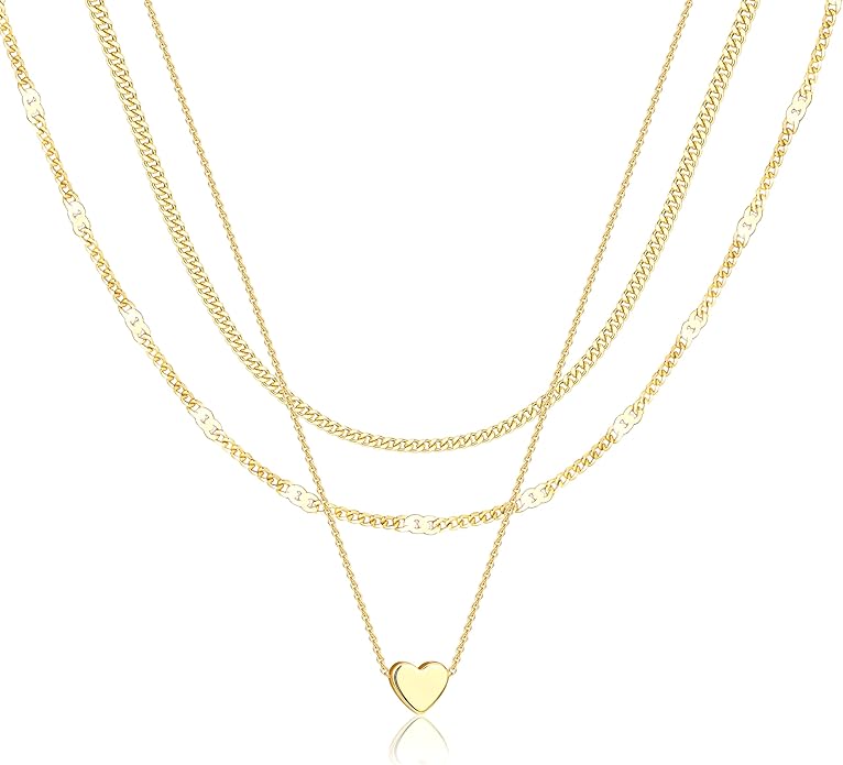 Layered Gold Necklaces for Women, Stackable Dainty 14K Gold Silver Plated Trendy Simple Heart Diamond Cross Bow Circle Pendant Paperclip Choker Dot Chain Necklace,Jewelry Set Gifts for Women