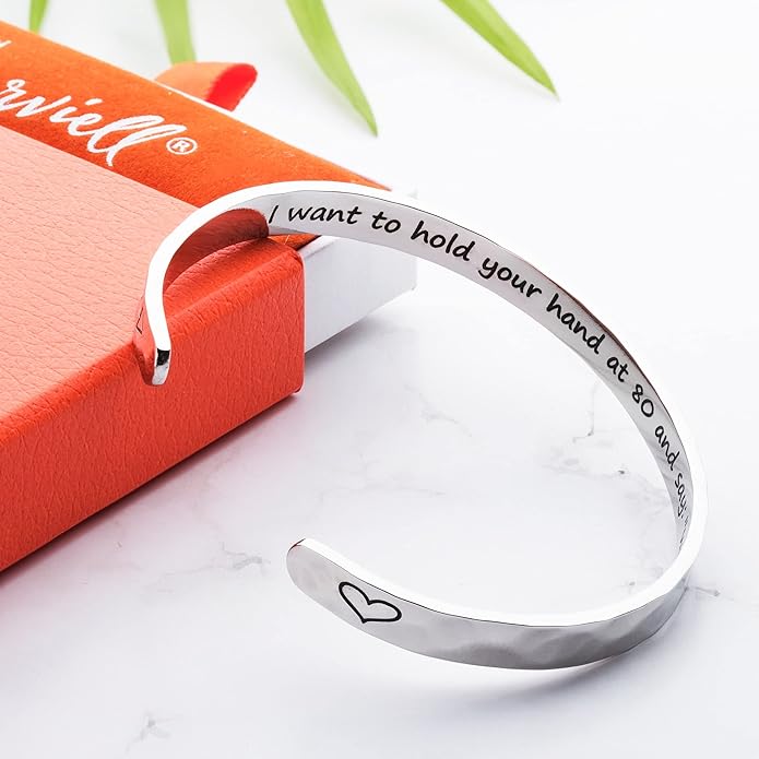 Carviell Engraved Cuff Bracelets for Women – Inspirational, Friendship, Love, Mom, Daughter, Sister, Christian, Graduation, Memorial & Wedding Gifts – 80+ Phrases – Stainless Steel, Gift-Ready