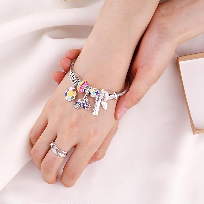 Charm Bracelets for Girls Cute Cartoon Friendship Bracelets Adjustable Bangle Gifts for Girls DIY Jewelry
