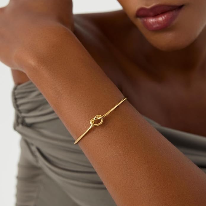 Turandoss Gold Knot Bangle Bracelets for Women - Dainty 18K Gold Plated Cuff Bangle Bracelets for Women Trendy Personalized Open Love Knot Bracelet Adjustable Cuff Bracelet Valentine Gifts for Her