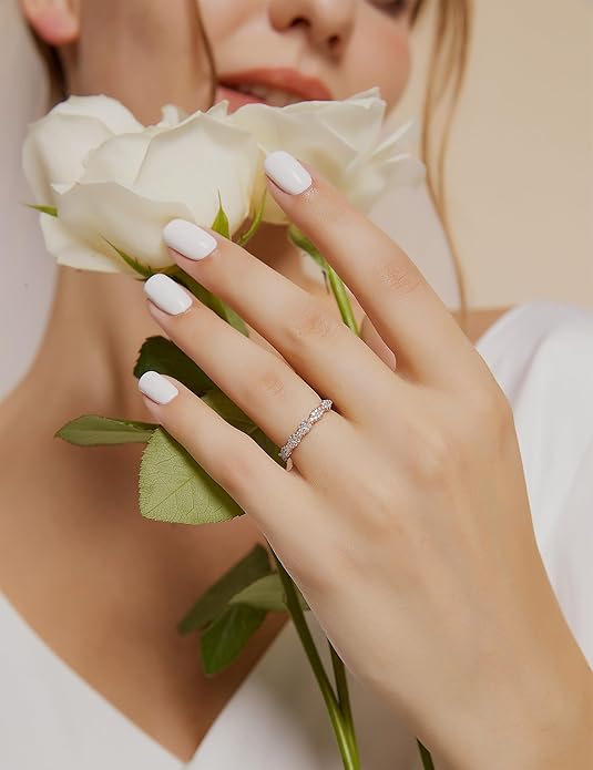 EAMTI 925 Sterling Silver Wedding Band for Women Cubic Zirconia Twisted Rope Half Eternity Band Ring Size 3-13