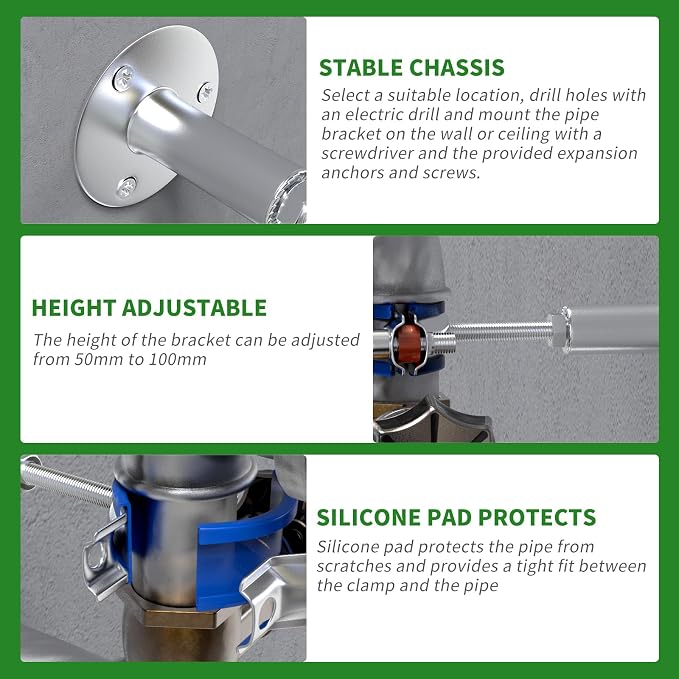 3PCS 304 Stainless Steel Wall Mount Ceiling Mount Adjustable Pipe - Image 5