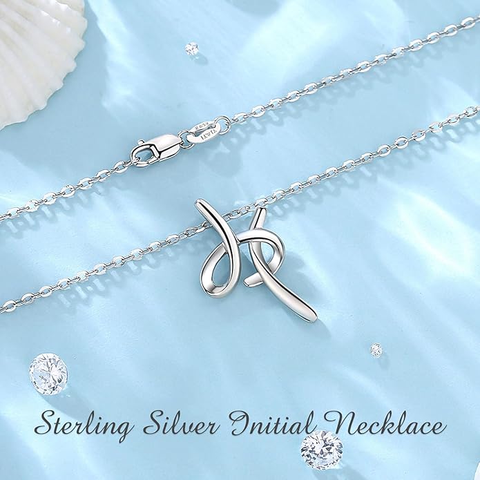 EUDORA Sterling Silver Initial Necklaces for Women, Classic 26 Letter Neckless Gifts for Girls, Sister, Mother Daughter, 18 inch Chain