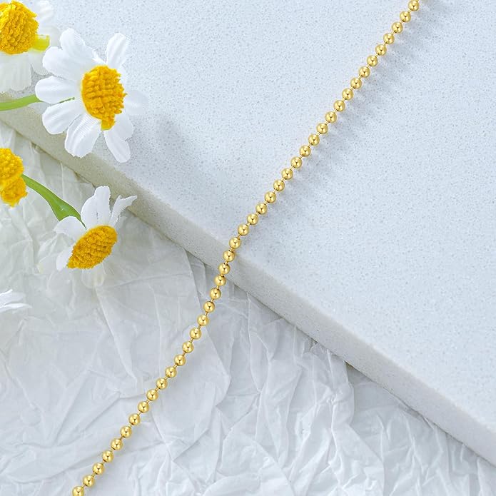 14K Yellow Gold 6-13 Inch 1.2mm-3.2mm Chain Bracelet Anklet for Women, Cuban Link Curb/Rope/Paper Clip/Round Snake/Herringbone/Bead/Water Wave, Thin Gold Chain Bracelet Durable Strong Real 14k Gold Chain Bracelet Anklet