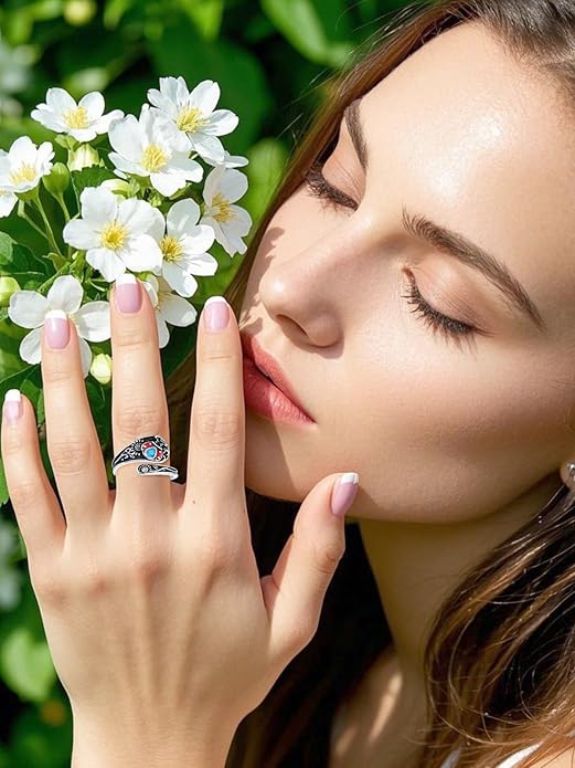 JKR Turquoise Spoon Rings for Women Sterling Silver Vintage Antique Thumb Ring Boho Jewelry Anniversary Birthday Gift for Wife Her Mom