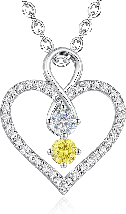 LOUISA SECRET Infinity Double Birthstone Necklace, 925 Sterling Silver Tiny Pendant Heart Necklace for Women Wife Her, Best Jewelry Gift Heart Jewelry Meaningful Gift for Valentine's Day, Christmas, Birthday Anniversary