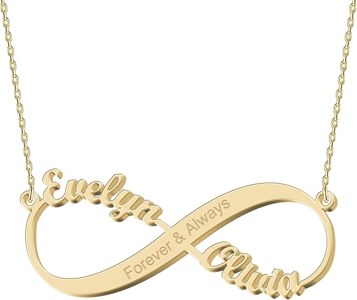 Personalized Gold Infinity Name Necklace with Heart Beautiful Arrow Anchor Compass Mountain Constellation Forever Love Pendant Jewelry Best Birthday Gift Ideas for Women Girls Mother Daughter Friendship