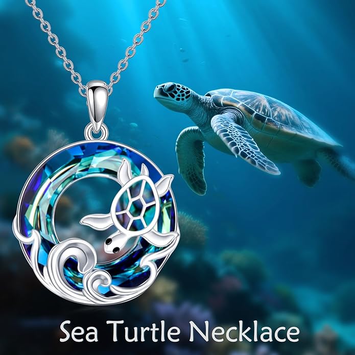 TOUPOP Sea Turtle/Mermaid/Dolphin/Shell/Starfish/Conch/Seahorse Necklace for Women Sterling Silver Ocean Pendant Necklace with Crystal Ocean Beach Charm Jewelry Birthday Christmas Gifts