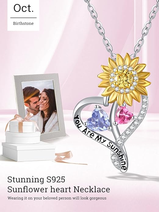 Valentine's Day Gifts for Wife 925 Sterling Silver Double Birthstone Pendant Necklaces I Love You for Always and Forever Necklace Anniversary Birthday Gifts for Wife Girlfriend Mom Her