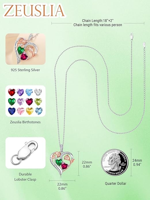 Valentine's Day Gifts for Wife 925 Sterling Silver Double Birthstone Pendant Necklaces I Love You for Always and Forever Necklace Anniversary Birthday Gifts for Wife Girlfriend Mom Her